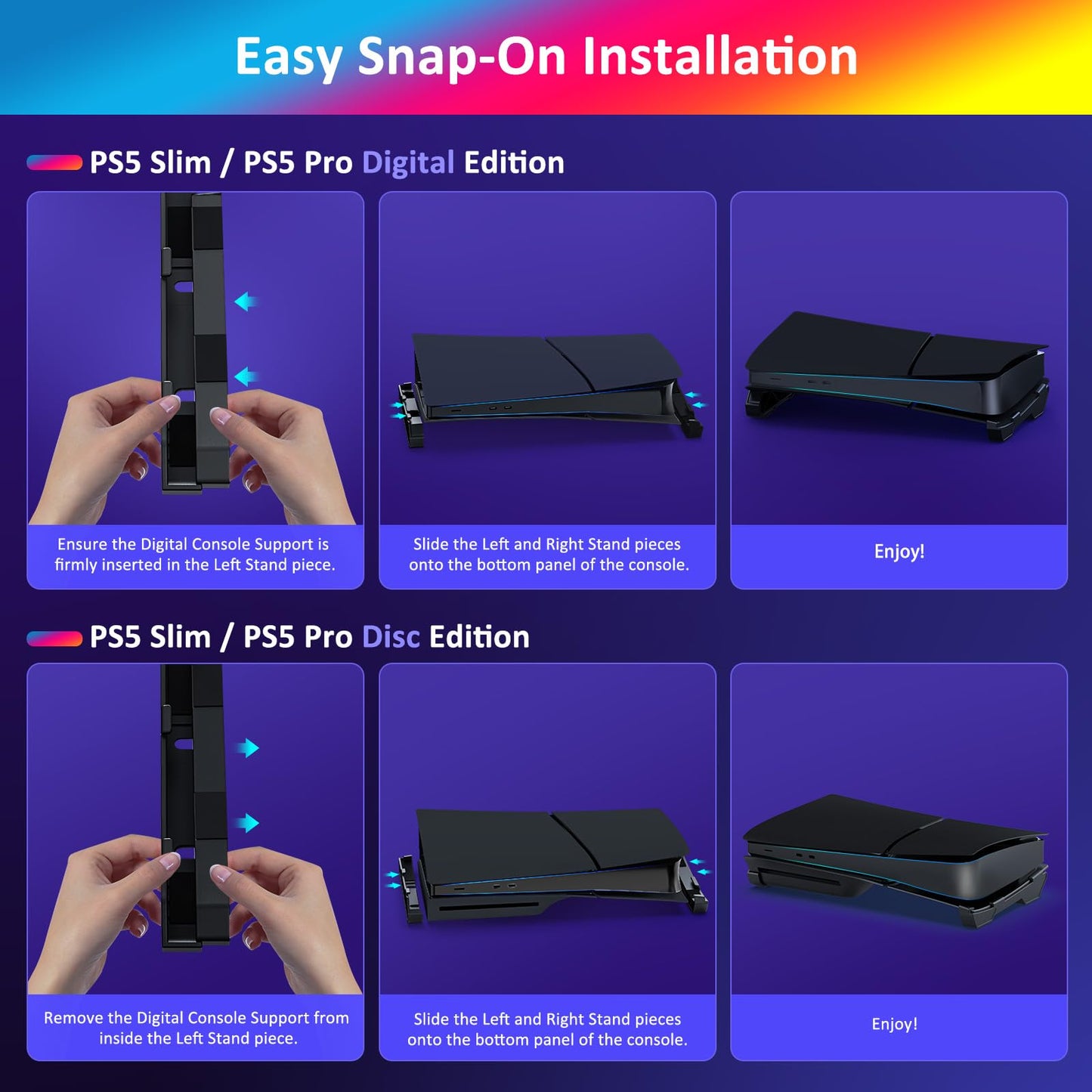 NexiGo Horizontal Stand for PS5 Slim/Pro Console, Minimalist Design, Black, Model 3561 BLK