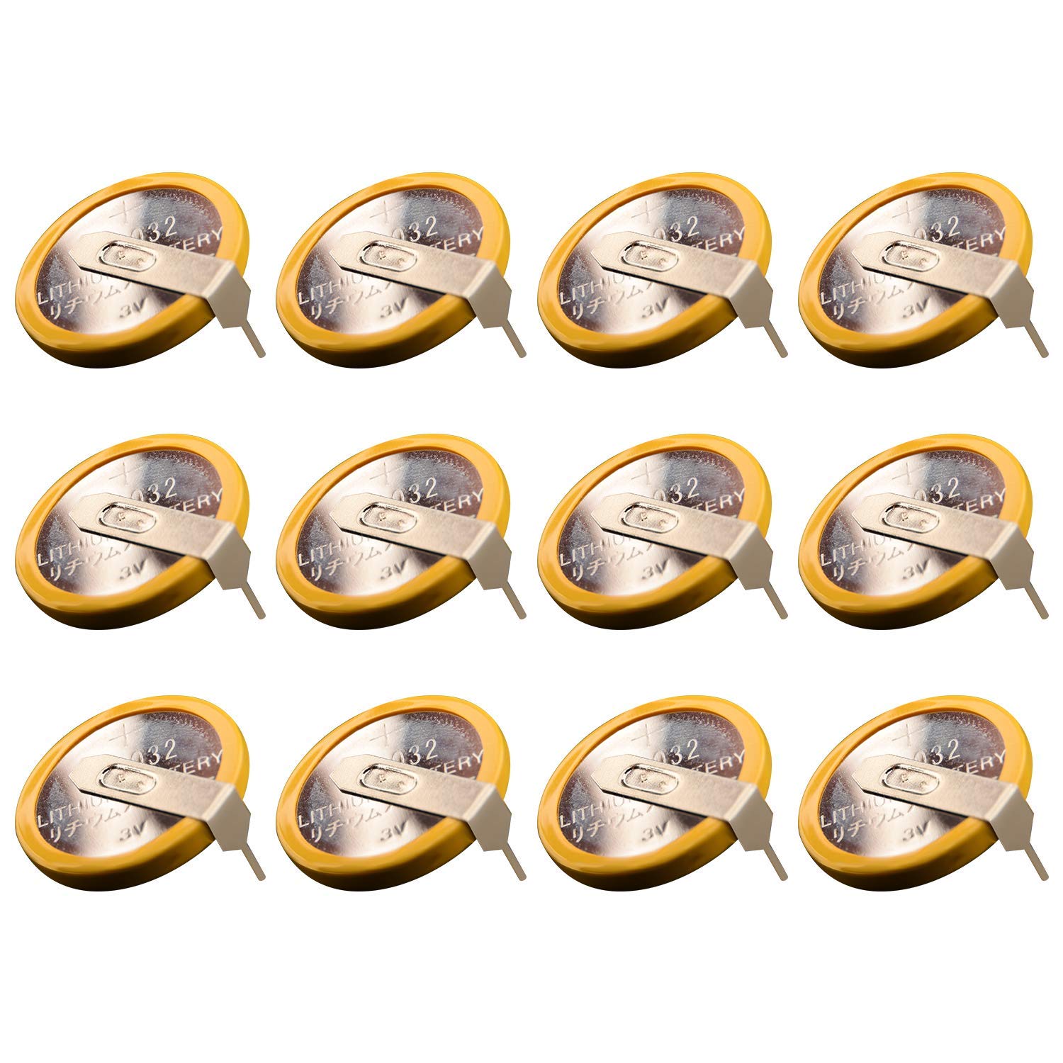 taessv CR2032 Battery Pack - 12 Count 3V Lithium Batteries with Solder Tabs for SNES, N64, Gameboy Replacement