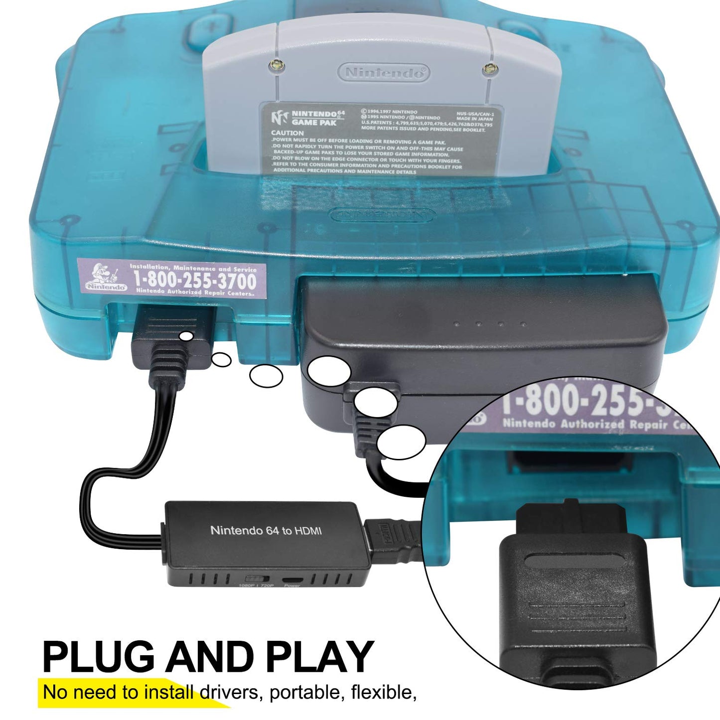 Laboen Nintendo64 to HDMI Converter, HD Link Cable for N64, Plug and Play, Model ZZ-002