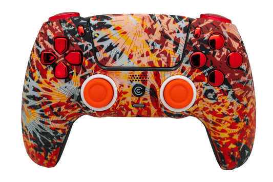 Custom Controllerzz Custom Wireless Controller Compatible with PS5 - Multiple Designs Available (Solar Flare & Red Chrome)