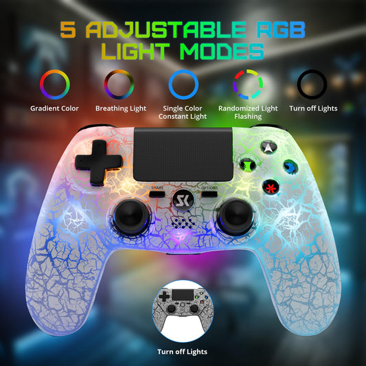 CHENGDAO Wireless Controller for PS4 - RGB Light, 1000mAh Battery, 6-Axis Motion, White, 1 Pack