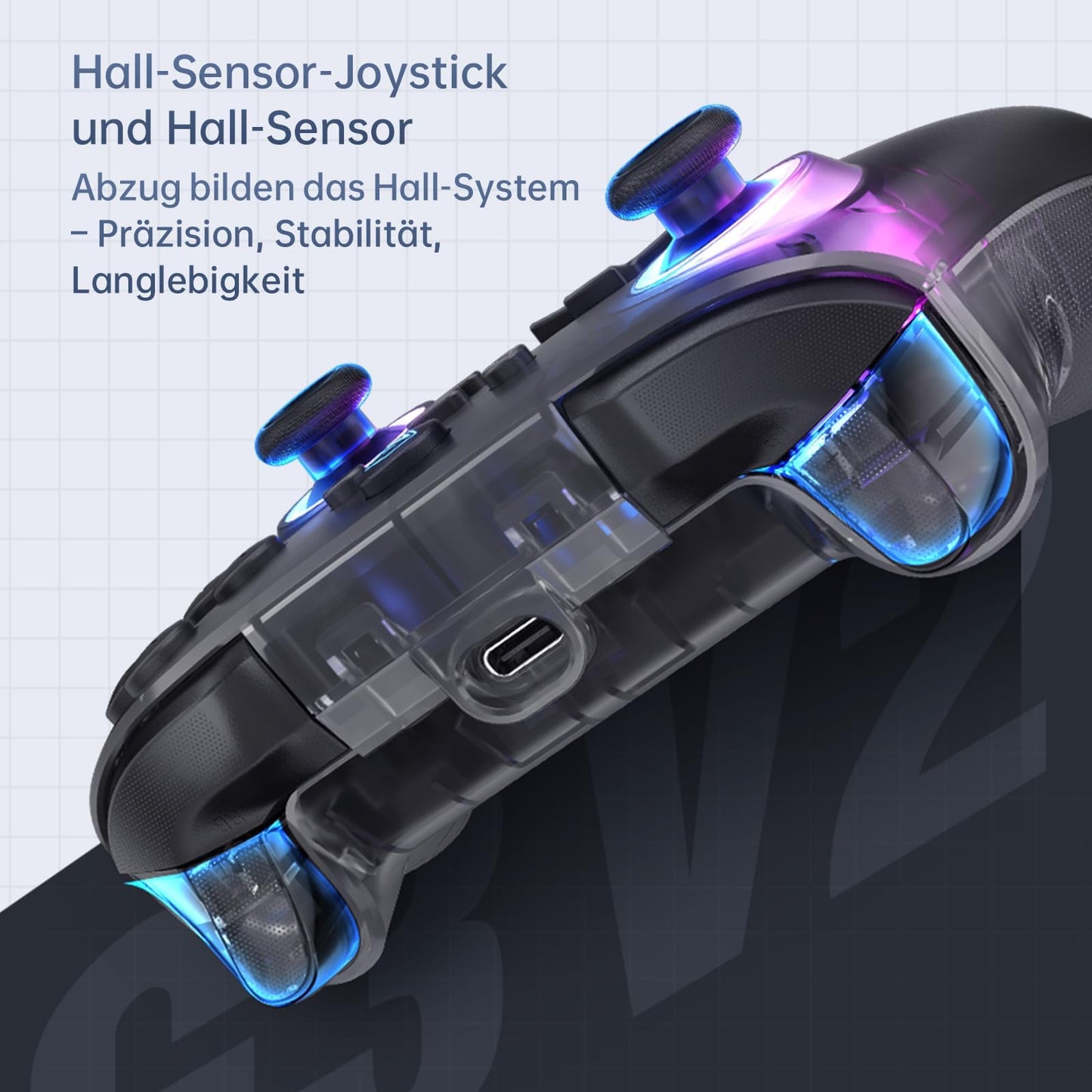 Machenike G3V2 Bluetooth Gaming Controller, RGB Lighting, Hall Effect Joysticks, Black PE, 1000mAh Battery with Charging Station