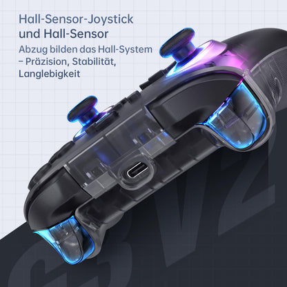 Machenike G3V2 Bluetooth Gaming Controller, RGB Lighting, Hall Effect Joysticks, Black PE, 1000mAh Battery with Charging Station