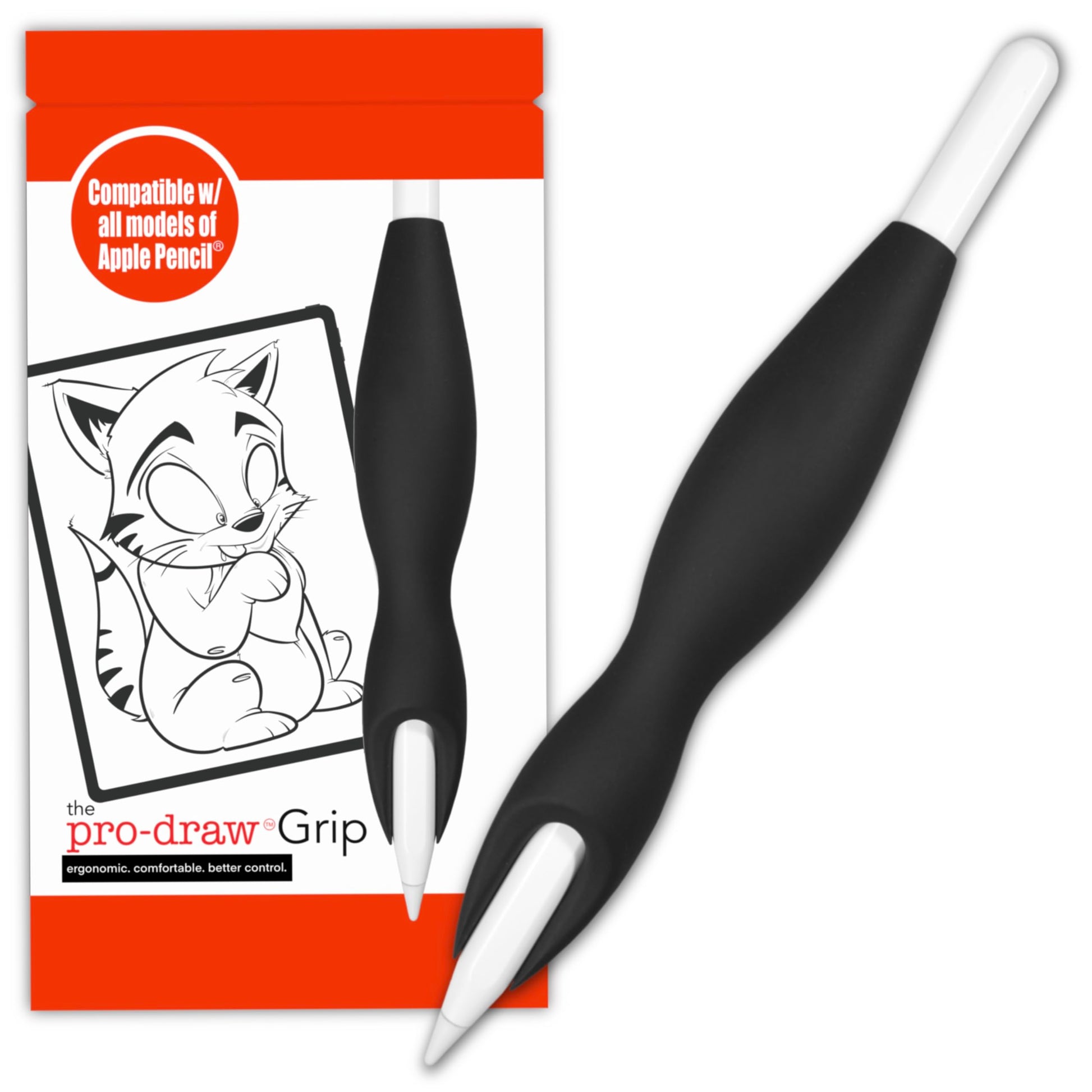 Pro-Draw Grip for Apple Pencil Pro (1st/2nd Gen, USB-C) - Black, Comfortable Control, Model PDG1, 1 Count