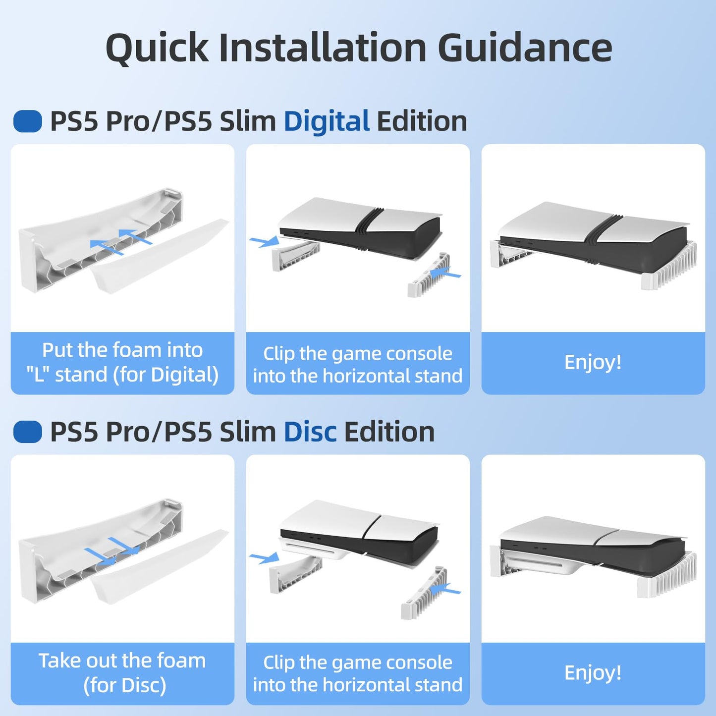 ZYTHRONE PS5 Slim & Pro Horizontal Stand, Holds 12 Game Discs, White, Model 8033