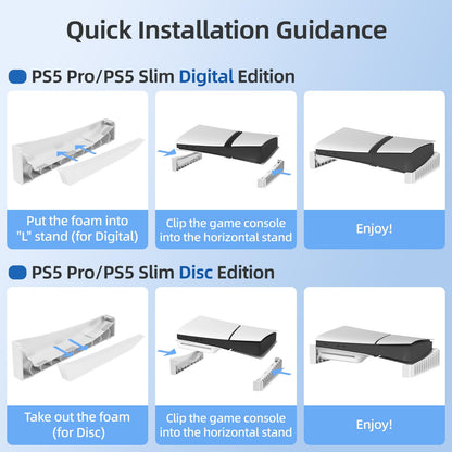 ZYTHRONE PS5 Slim & Pro Horizontal Stand, Holds 12 Game Discs, White, Model 8033