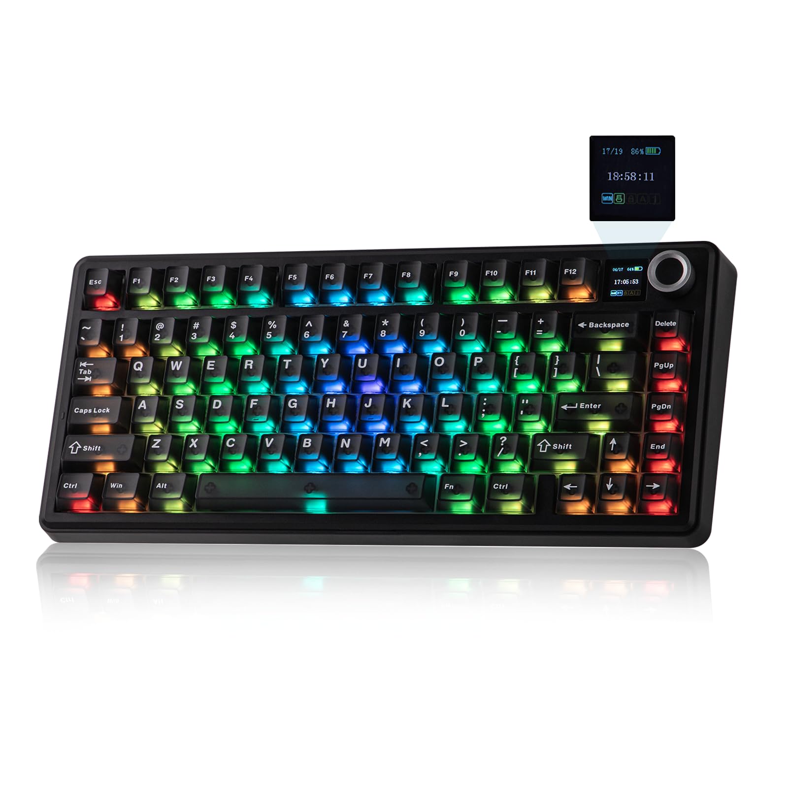 EPOMAKER X Aula F75 MAX Wireless Mechanical Keyboard with TFT Screen and Knob  Gasket Keyboard in 75% Layout  Hot Swappable Gaming Keyboard for PC/Mac/Linux (Matte Black)