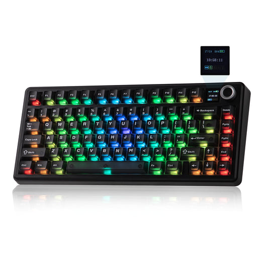 EPOMAKER X Aula F75 MAX Wireless Mechanical Keyboard with TFT Screen and Knob  Gasket Keyboard in 75% Layout  Hot Swappable Gaming Keyboard for PC/Mac/Linux (Matte Black)