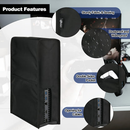 Cosmos PS5 Dust Cover - Anti Scratch & Waterproof Sleeve with Side Pockets, Black, Model GAME-DUST-COVER