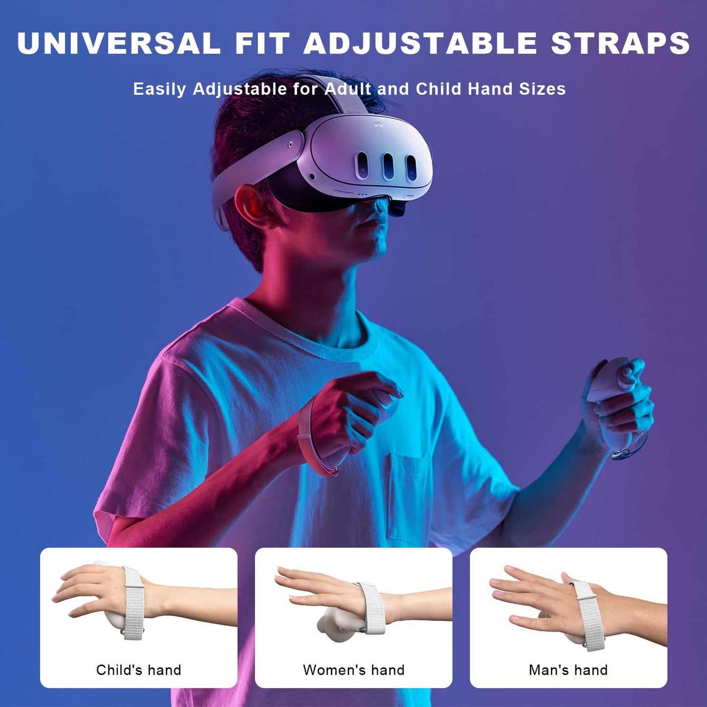 Mayue Controller Grips Cover for Meta/Oculus Quest 3 - Non-Slip Handles, Adjustable Strap, White, VR01 Model