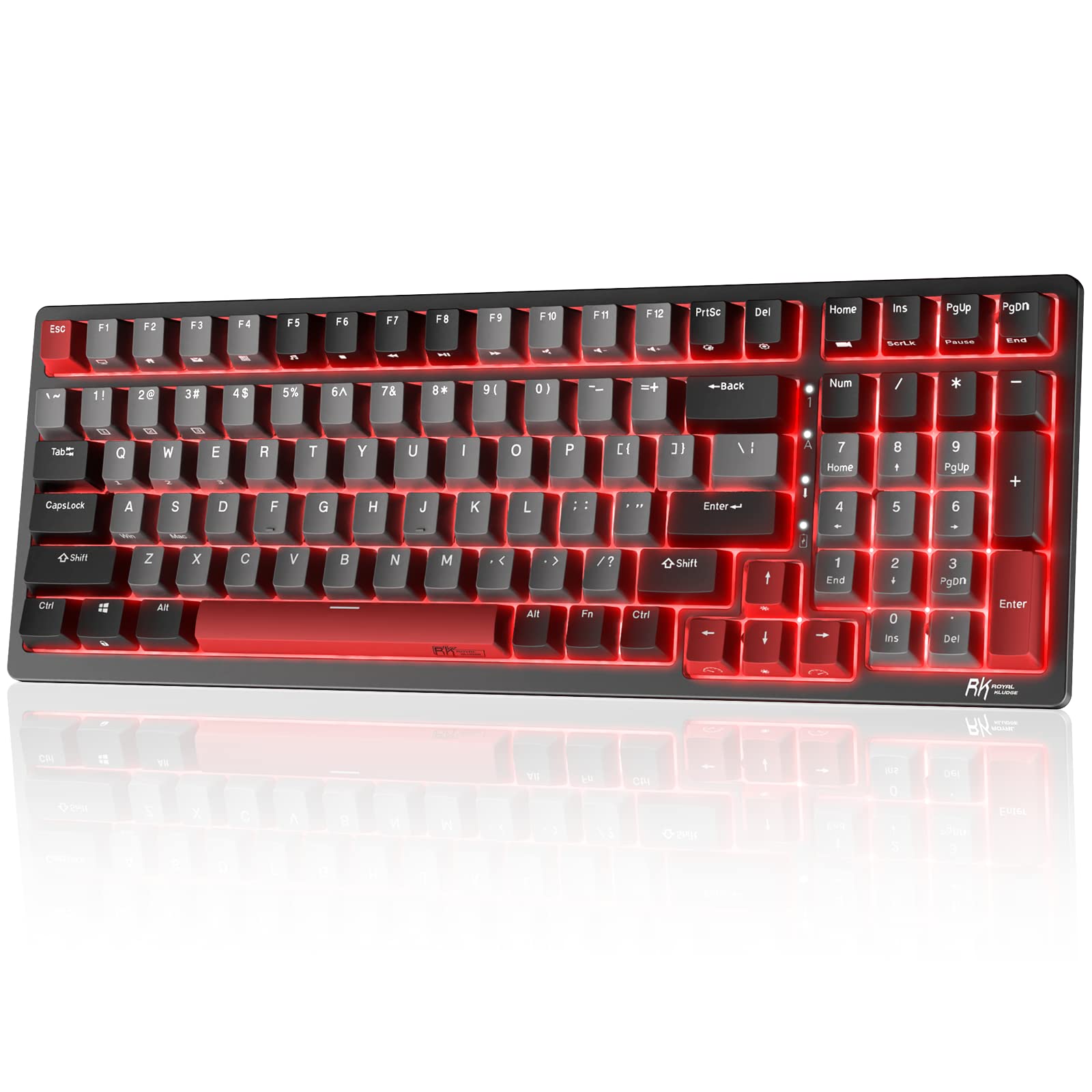 RK ROYAL KLUDGE RK98 Wireless Mechanical Gaming Keyboard, Hot Swappable, RGB Backlit, Black, Tri-Mode BT5.1/2.4G/USB-C, Nump