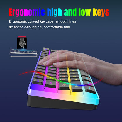 Snpurdiri V800 60% Wired Gaming Keyboard, RGB Mini Keyboard with Pudding Keycaps, Waterproof, Black, Detachable Cable