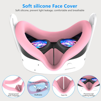 MTomatoVR 7 in 1 Silicone Cover Set for Quest 3S - Honeycomb-Pink, Includes Controller Grips, Face Cover, Lens Protector