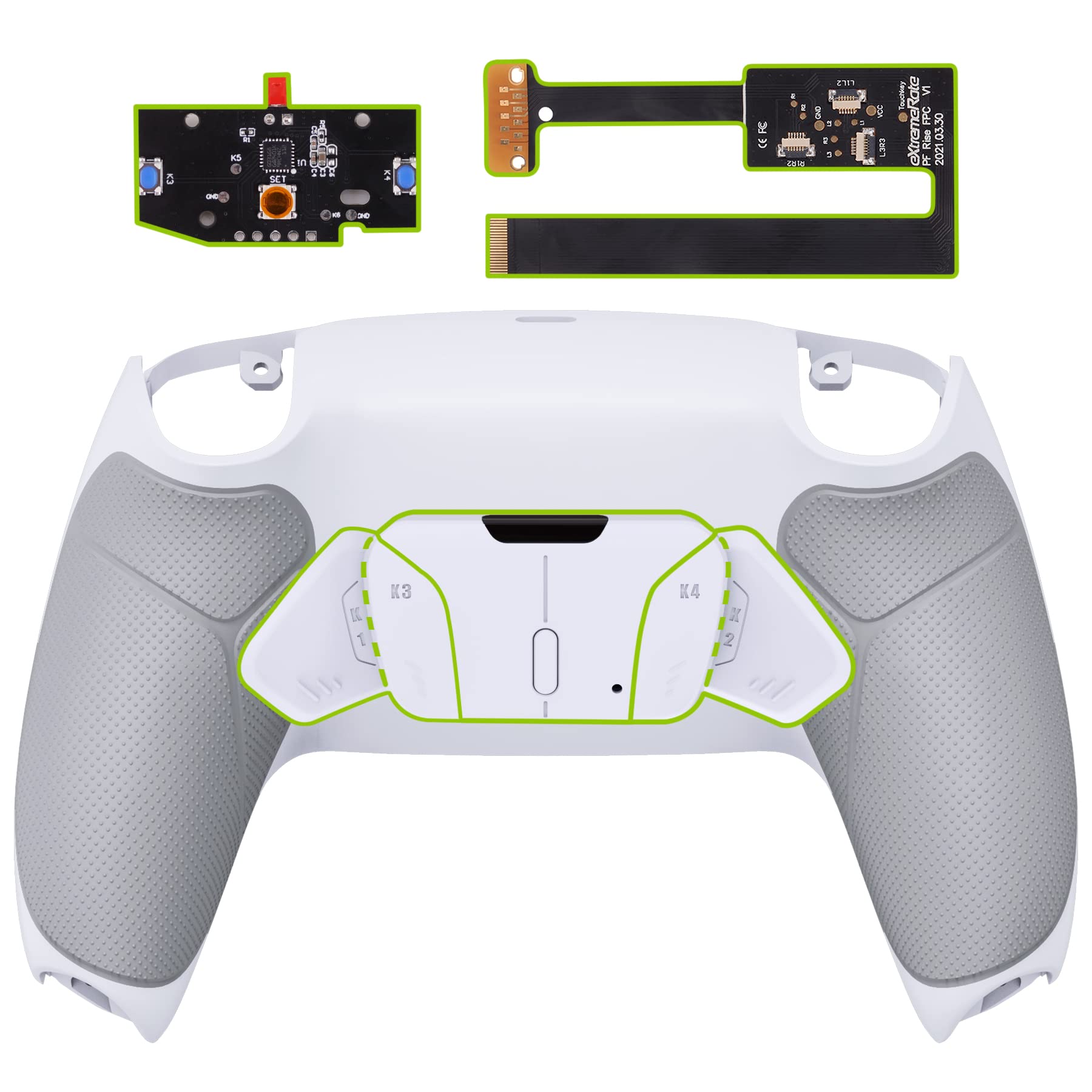 eXtremeRate White Rubberized Grip Programable RISE4 Remap Kit for PS5 Controller BDM-010 BDM-020 Models  Upgrade Board & Redesigned Back Shell & 4 Back Buttons for PS5 Controller