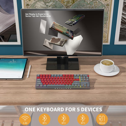 ROYALAXE R87 Wireless Mechanical Keyboard - Hot Swappable, RGB, 88 Keys, G Pro Yellow Switch, Whale Blue for Windows & Mac