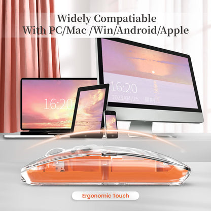 A.JAZZ T900 Mini Wireless Bluetooth Mouse - Rechargeable, Silent, Transparent Orange for PC/Mac/Laptop