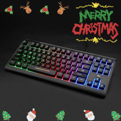 Rii Wired USB RGB Backlit Keyboard - Compact, Silent Keystroke, Black, Model RK104 for Home Office & Gaming