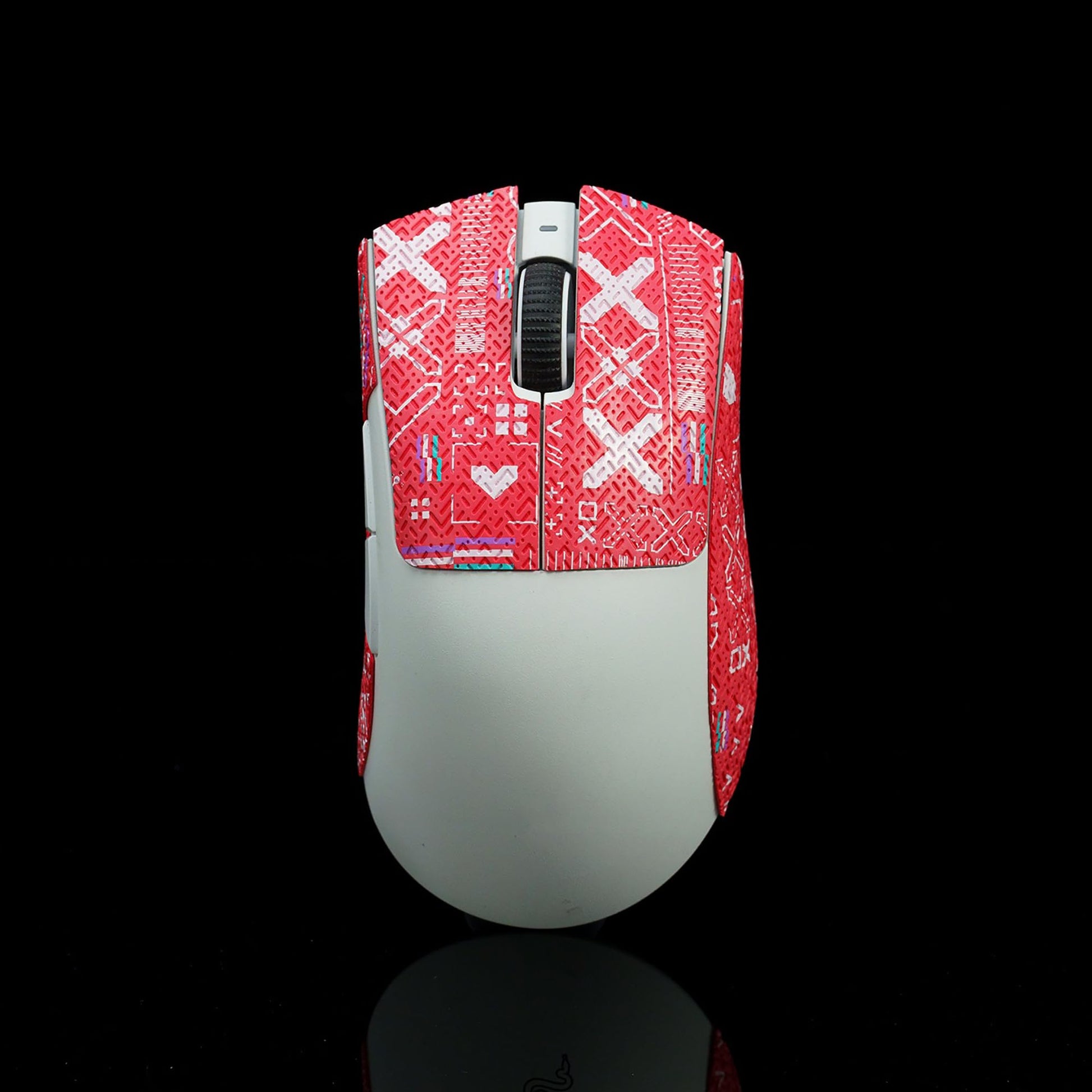 Hokeyio Grip Tape for Razer Deathadder V3 Pro - Anti-Slip, Soft Leather, 0.5mm, Printsteam Red, Model AA0244