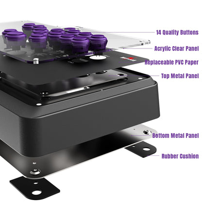MAYFLASH F500 FLAT Fight Stick - Arcade Controller for PS4, Xbox, PC, 14.17"x9.06"x1.97", Black and Purple, Model MT-010