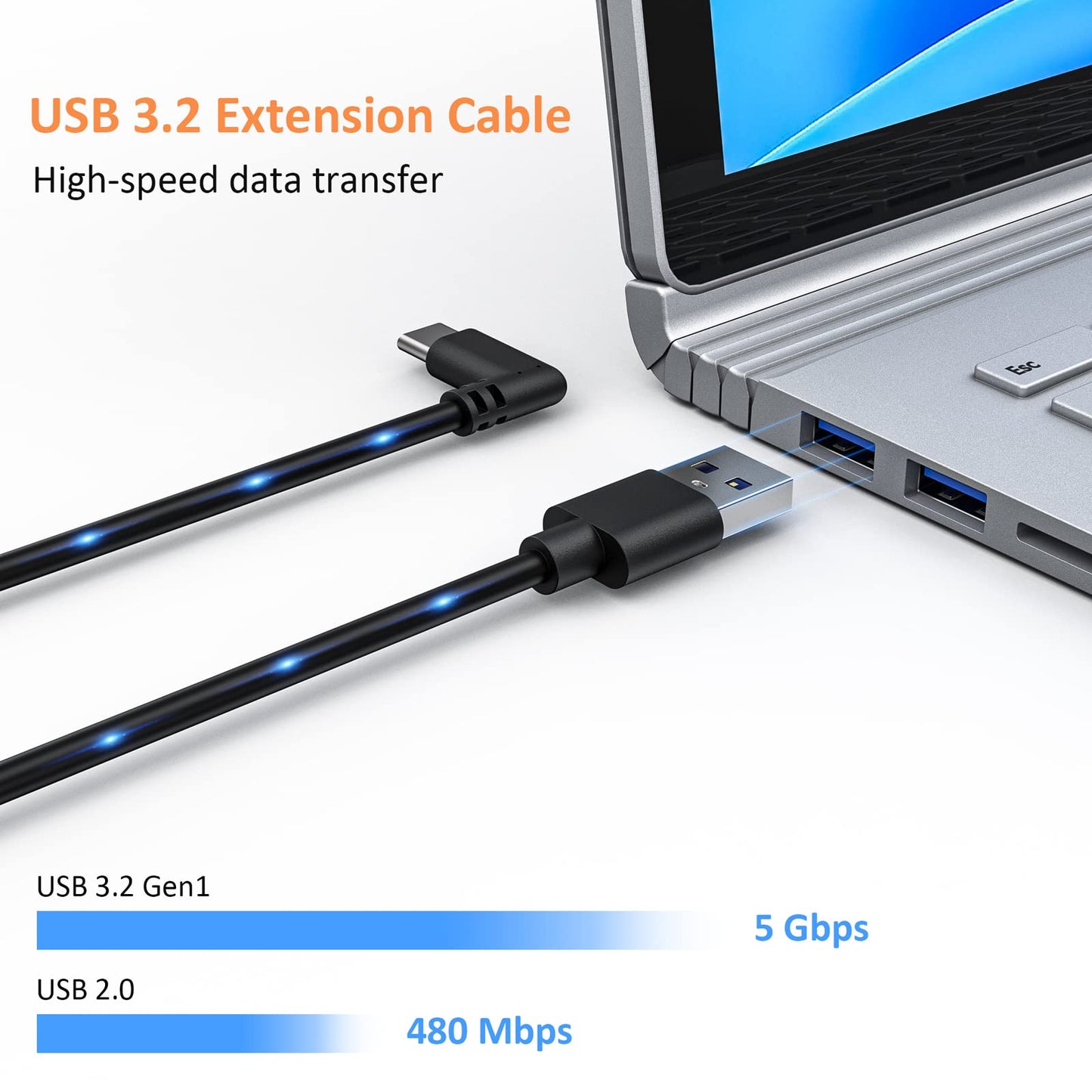 NexiGo 16FT Link Cable - USB 3.2 Gen1 Type C to A, Fast Charging, High-Speed Data Transfer, Compatible with Oculus Quest, Black