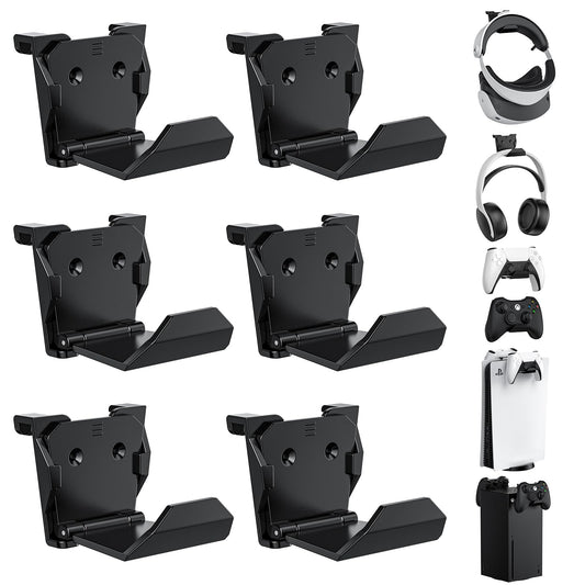 KUNSLUCK 6 Pack Controller Wall Mount for PS5  Xbox  Switch Controller  Wall Mount Stand for Controller&Headset  Adhesive/Screws Installation (Black)