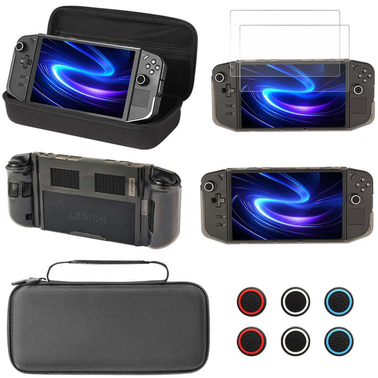 GUTIAL Accessories kit for Legion Go - Black Accessories Bundle for Lenovo Legion Go with Carrying Case Protective Cover case and 2 Pack Screen Protector  6 Thumb Grips