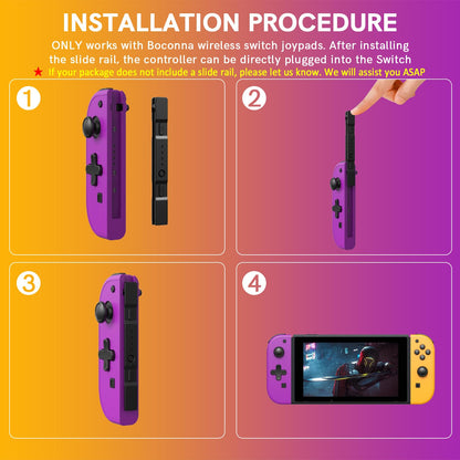 Boconna Wireless Switch Controllers for Switch/OLED/Lite - Purple & Orange, Supports Wake-up & 6-Axis Gyro, No Slide Rails