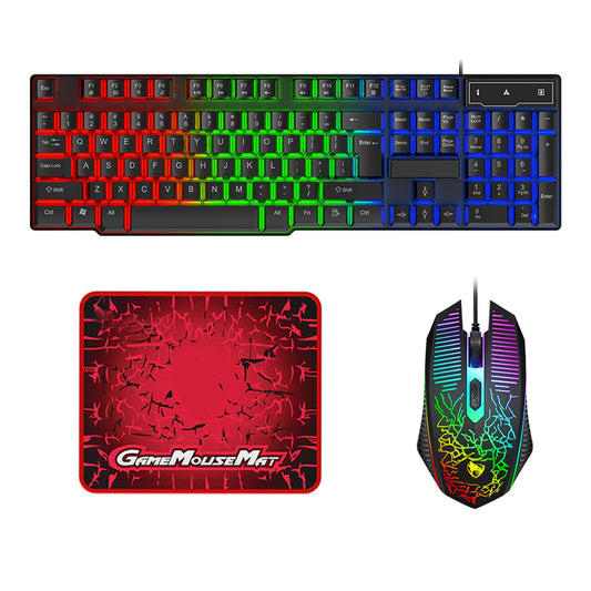 Guiheng Gaming Keyboard, Mouse & Mouse Pad Set - Wired LED Rainbow Backlight for PC, Xbox, PS4 - Black