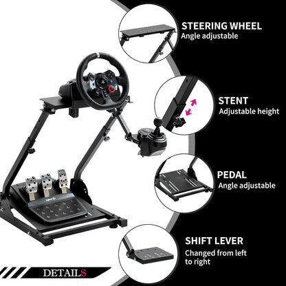 Minneer Foldable Racing Wheel Stand for Logitech/Thrustmaster/Fanatec - 1H Size, Black - Compatible with G29/G920/G923/G27/G25/T80/T