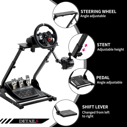 Minneer Foldable Racing Wheel Stand for Logitech/Thrustmaster/Fanatec - 1H Size, Black - Compatible with G29/G920/G923/G27/G25/T80/T
