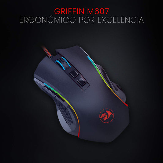 Redragon M602 Gaming Mouse - Ergonomic Wired RGB, 7200 DPI, 9 Programmable Buttons, Black