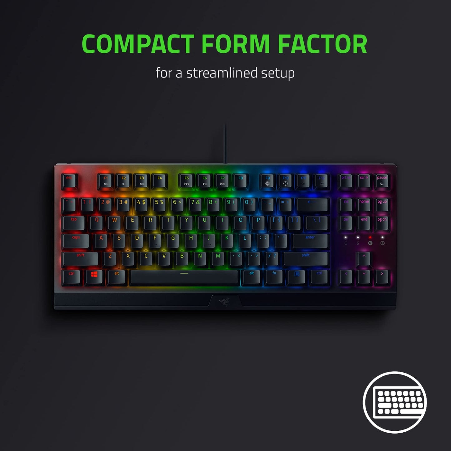 Razer BlackWidow V3 TKL Mechanical Gaming Keyboard - Green Switches, Chroma RGB, Compact, Classic Black, Model RZ03-03490200-R3U1
