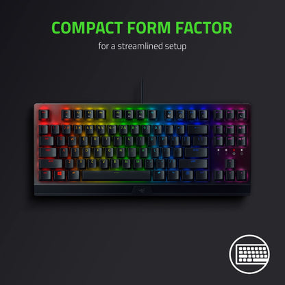 Razer BlackWidow V3 TKL Mechanical Gaming Keyboard - Green Switches, Chroma RGB, Compact, Classic Black, Model RZ03-03490200-R3U1