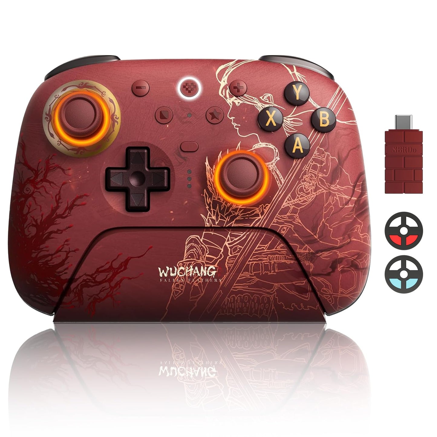8BitDo Ultimate 2 Wireless Controller with TMR Joysticks for Windows & Android  Gaming Controller with Switchable Hall Effect/Tactile Triggers  RGB Fire Ring Charging Dock WUCHANG: Fallen Feathers-Red