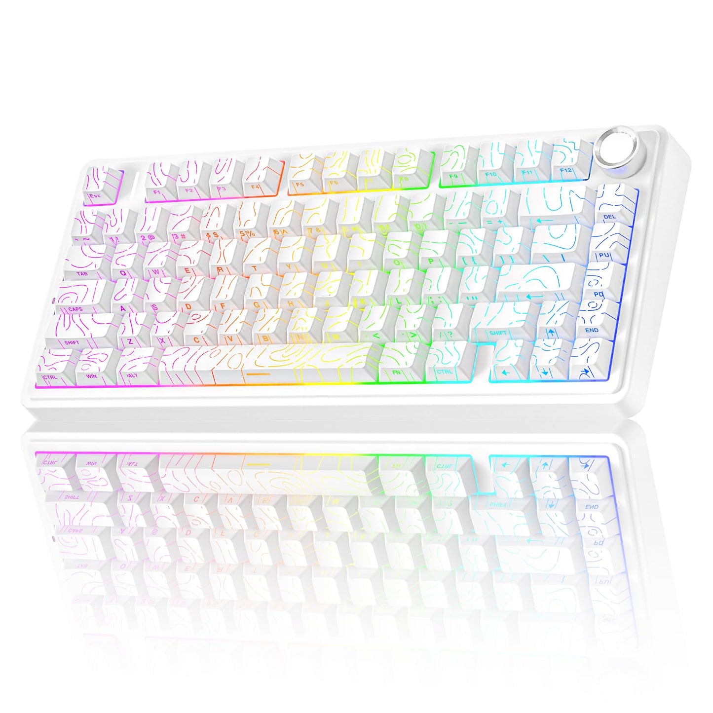 AULA F75 Pro Wireless Mechanical Keyboard with Knob 75% Hot Swappable Custom Gaming Keyboards RGB Backlit Pre-lubed Switches Side Printed PBT Keycaps Creamy Sounding Computer Keyboard  Line White