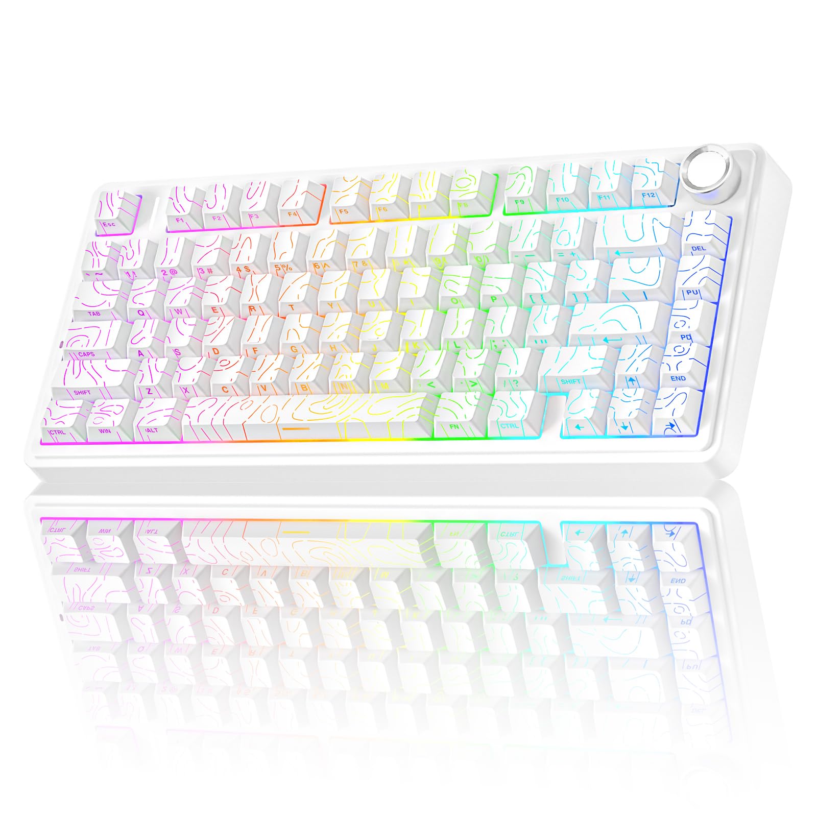 AULA F75 Pro Wireless Mechanical Keyboard with Knob 75% Hot Swappable Custom Gaming Keyboards RGB Backlit Pre-lubed Switches Side Printed PBT Keycaps Creamy Sounding Computer Keyboard  Line White