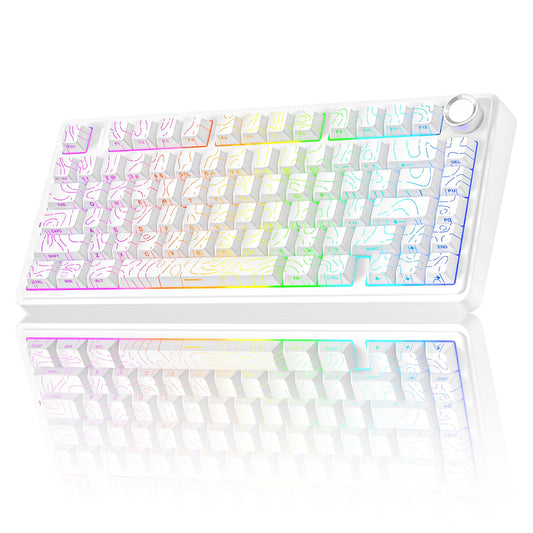 AULA F75 Pro Wireless Mechanical Keyboard with Knob 75% Hot Swappable Custom Gaming Keyboards RGB Backlit Pre-lubed Switches Side Printed PBT Keycaps Creamy Sounding Computer Keyboard  Line White