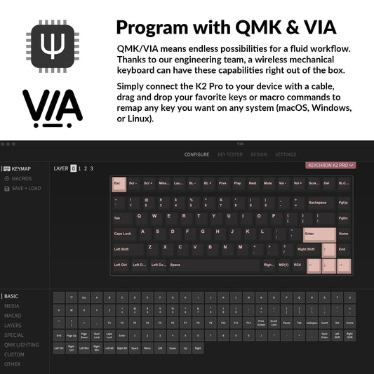 Keychron K2 Pro Wireless Mechanical Keyboard, 75% Layout, Hot-Swappable K Pro Brown Switch, RGB Backlight, Custom Programmable for Mac/Windows/Linux