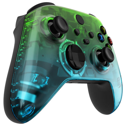 eXtremeRate Replacement Faceplate for Xbox Series X & S - Gradient Translucent Green Blue Custom Shell - Model FX3P355