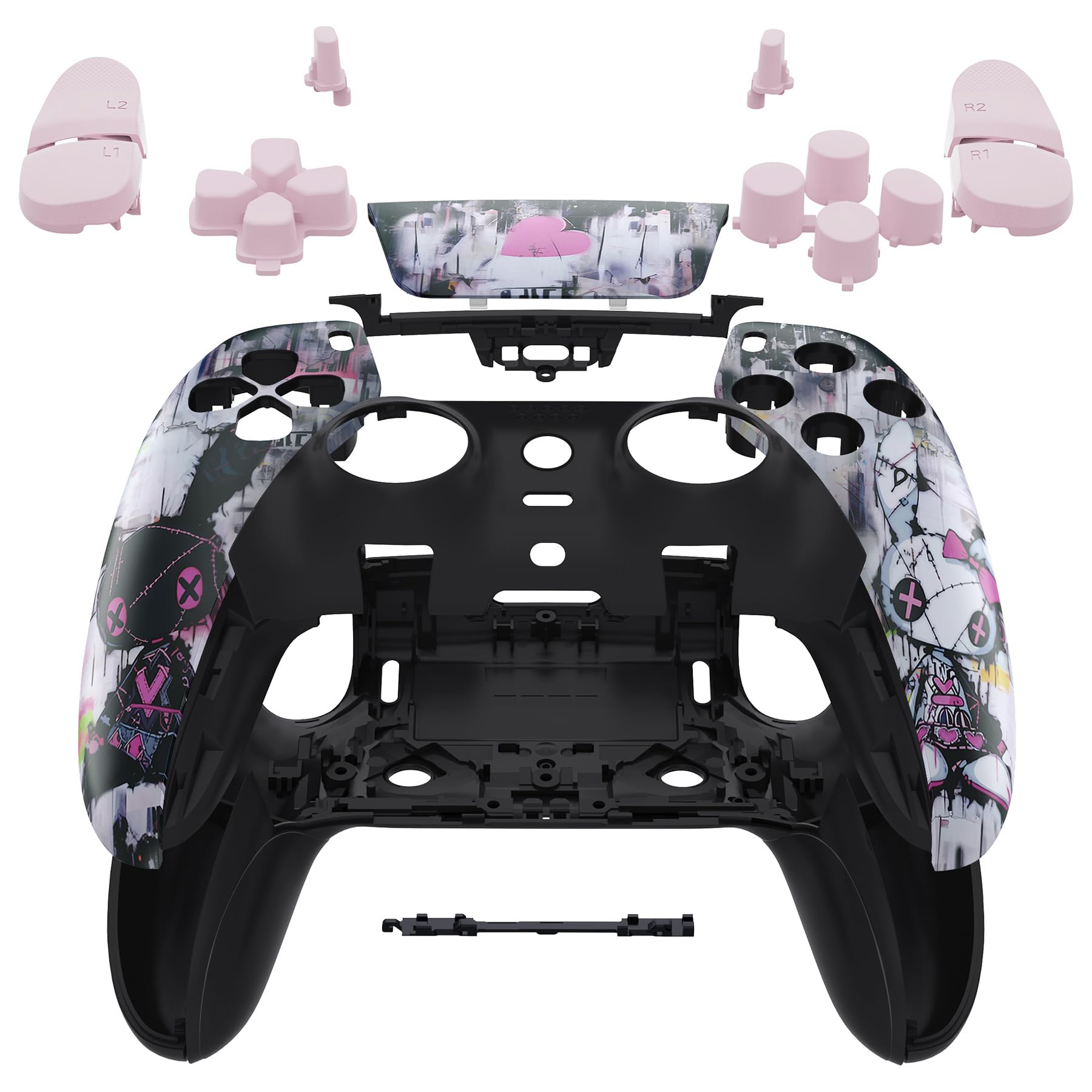 eXtremeRate Full Set Shell Buttons Touchpad Cover Compatible with p s 5 Edge Controller  Lovely Punky Bunny Replacement Decorative Trim Shell Front Back Plates Compatible with p-s-5 Edge Controller