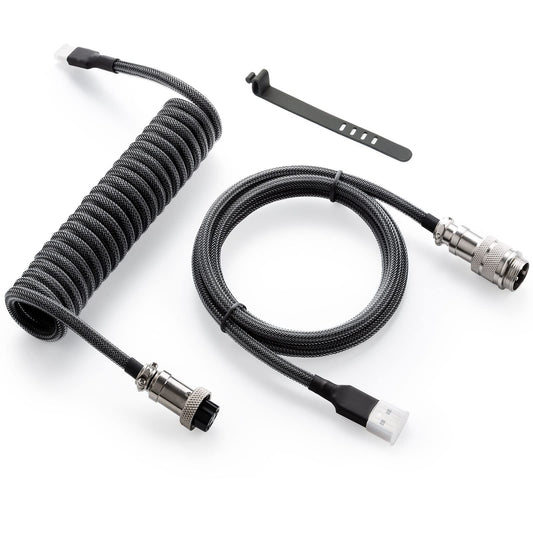toolMjo Pro Custom Coiled USB C Cable for Gaming Keyboard  Double-Sleeved Mechanical Keyboard Cable with Detachable Metal Aviator  1.5M USB-C to USB-A  Carbon Black Color