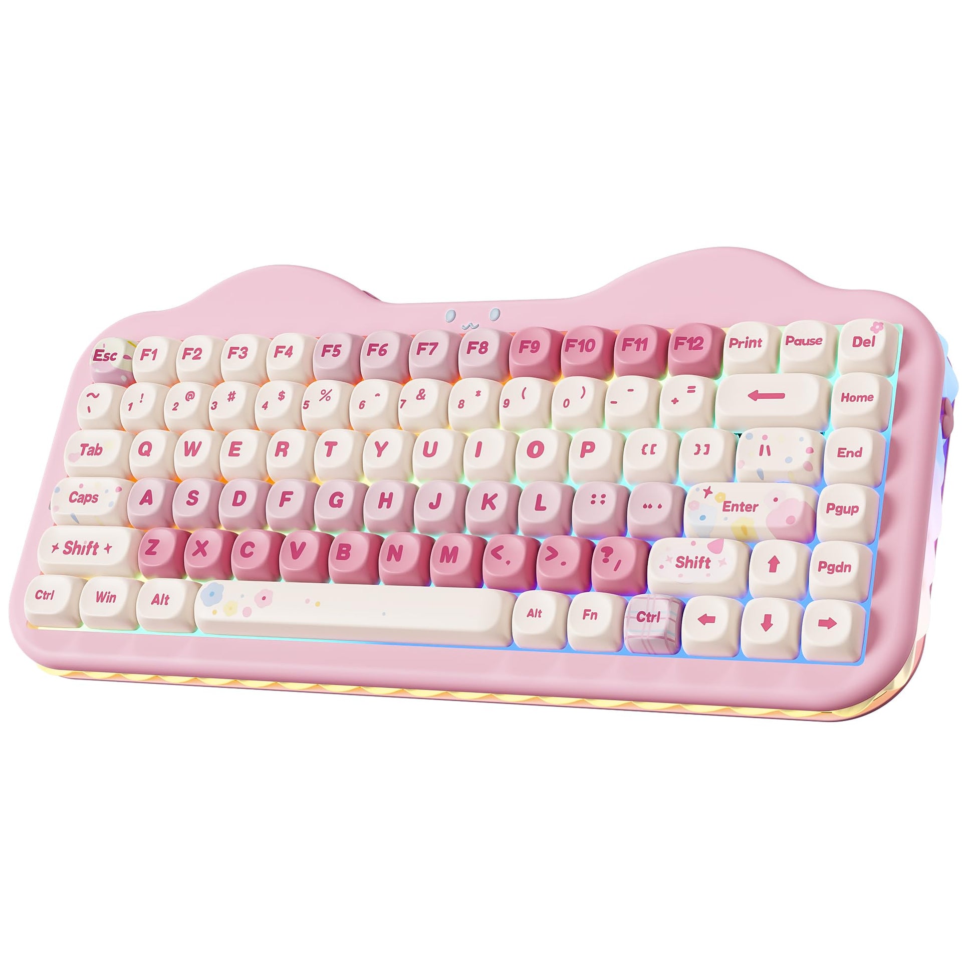 YUNZII C75 Wireless Mechanical Keyboard 75% Layout  Hot-Swappable NKRO BT5.0/2.4G/USB-C Mode Dye-Sub PBT MOA Keycaps RGB Gasket Mount Cute Cake Design for Mac/Win/Gaming (Pink  Candy Switch)