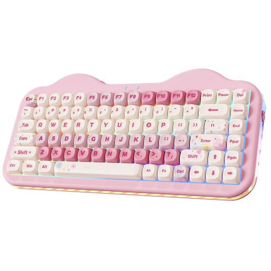 YUNZII C75 Wireless Mechanical Keyboard 75% Layout  Hot-Swappable NKRO BT5.0/2.4G/USB-C Mode Dye-Sub PBT MOA Keycaps RGB Gasket Mount Cute Cake Design for Mac/Win/Gaming (Pink  Candy Switch)