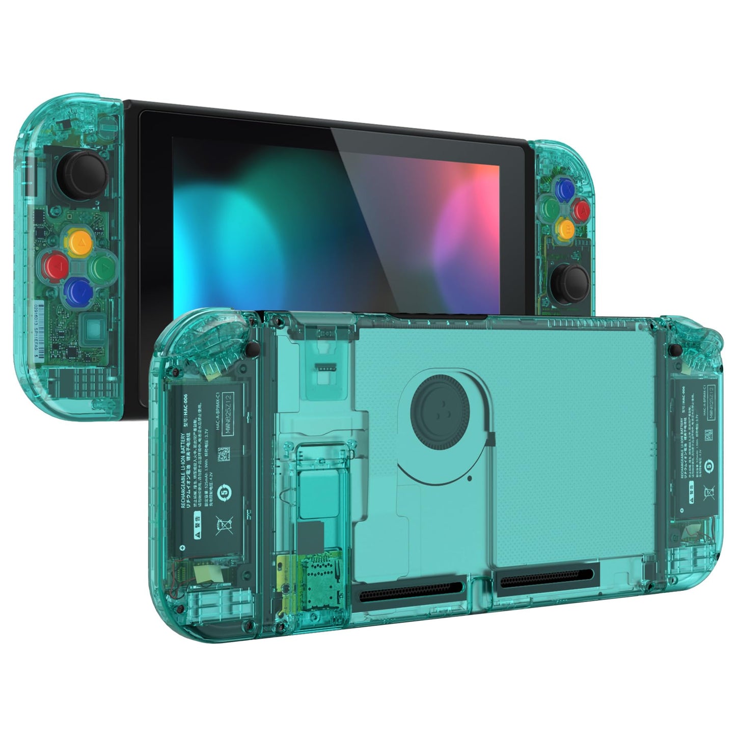 eXtremeRate DIY Replacement Shell Buttons for Nintendo Switch  Custom Back Plate for Switch Console  Housing Case with Colorful Buttons for Joycon Handheld Controller - Crystal Emerald Green