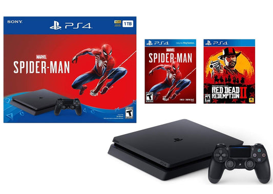 Sony Playstation 4 1TB Marvels Spider-Man Bonus Bundle w/Red Dead Redemption: Playstation 4 1TB Jet Black Console  Marvels Spider-Man  Red Dead Redemption 2  DUALSHOCK Wireless Controller (Renewed)