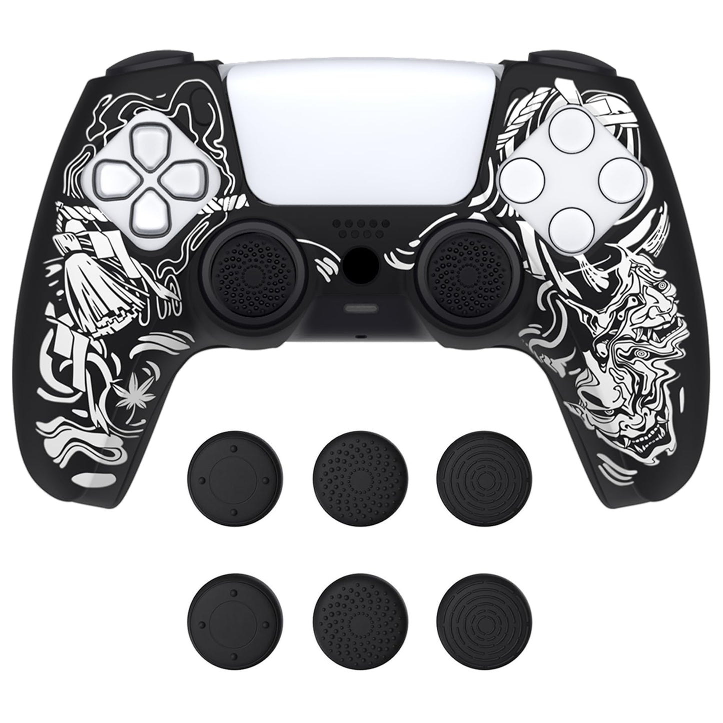 PlayVital Pure Series Dockable Model Anti-Slip Silicone Cover for ps5 Controller  Soft Rubber Grip Case for ps5 Controller Fits with Charging Station with Thumb Grips - Samurai Prajna (White)