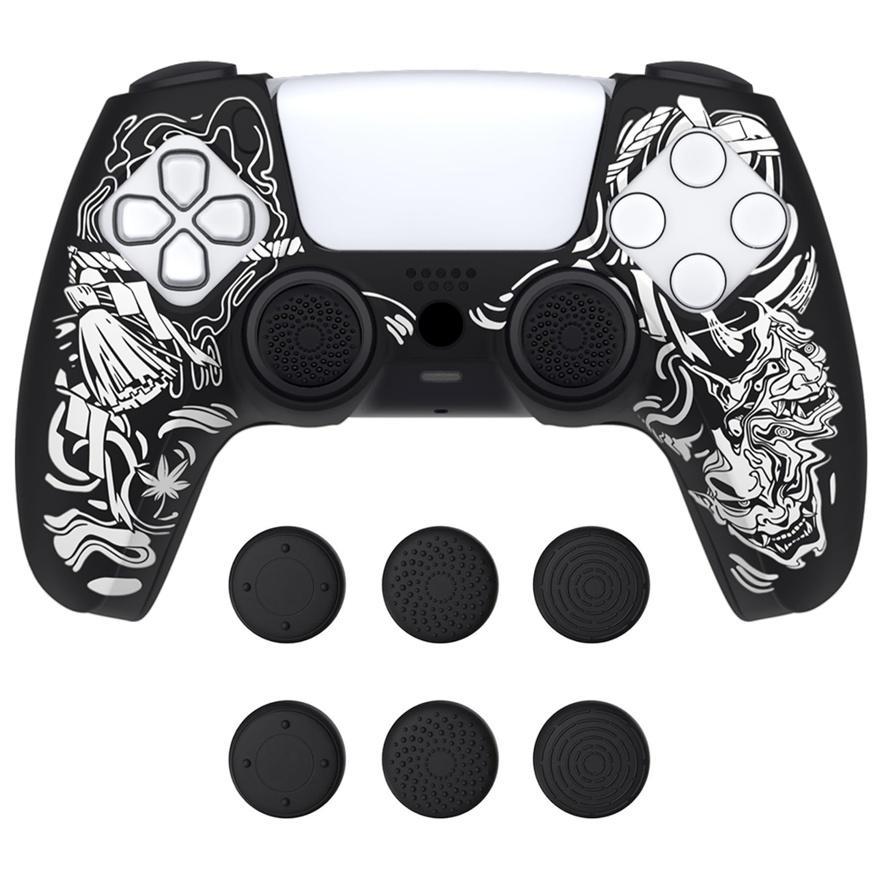 PlayVital Pure Series Dockable Model Anti-Slip Silicone Cover for ps5 Controller  Soft Rubber Grip Case for ps5 Controller Fits with Charging Station with Thumb Grips - Samurai Prajna (White)