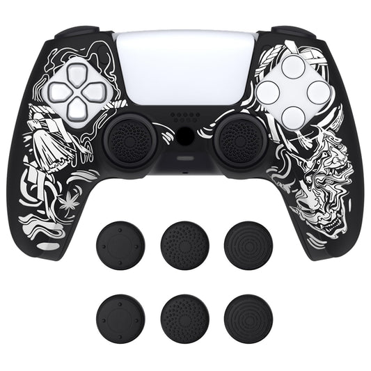 PlayVital Pure Series Dockable Model Anti-Slip Silicone Cover for ps5 Controller  Soft Rubber Grip Case for ps5 Controller Fits with Charging Station with Thumb Grips - Samurai Prajna (White)