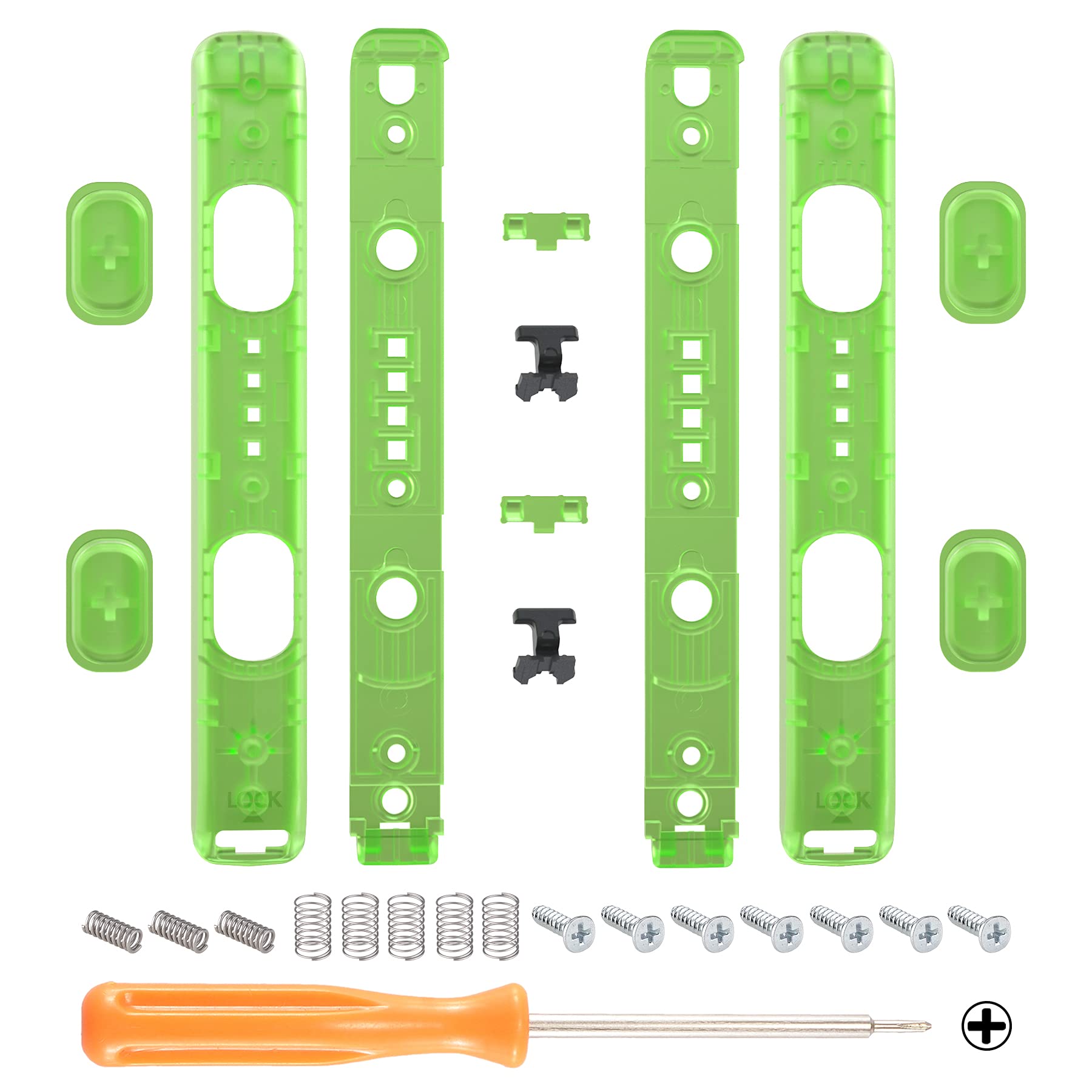 eXtremeRate DIY Replacement Shell for Joycon Strap  Transparent Clear Green Custom Controller Wrist Strap Housing Buttons for Nintendo Switch & Switch OLED Model - 2 Pack