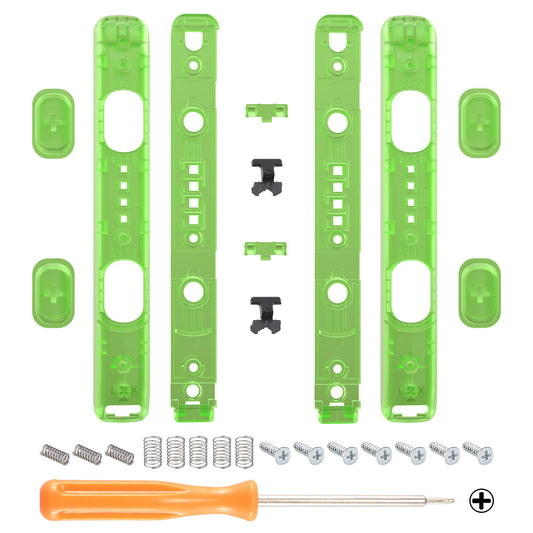 eXtremeRate DIY Replacement Shell for Joycon Strap  Transparent Clear Green Custom Controller Wrist Strap Housing Buttons for Nintendo Switch & Switch OLED Model - 2 Pack